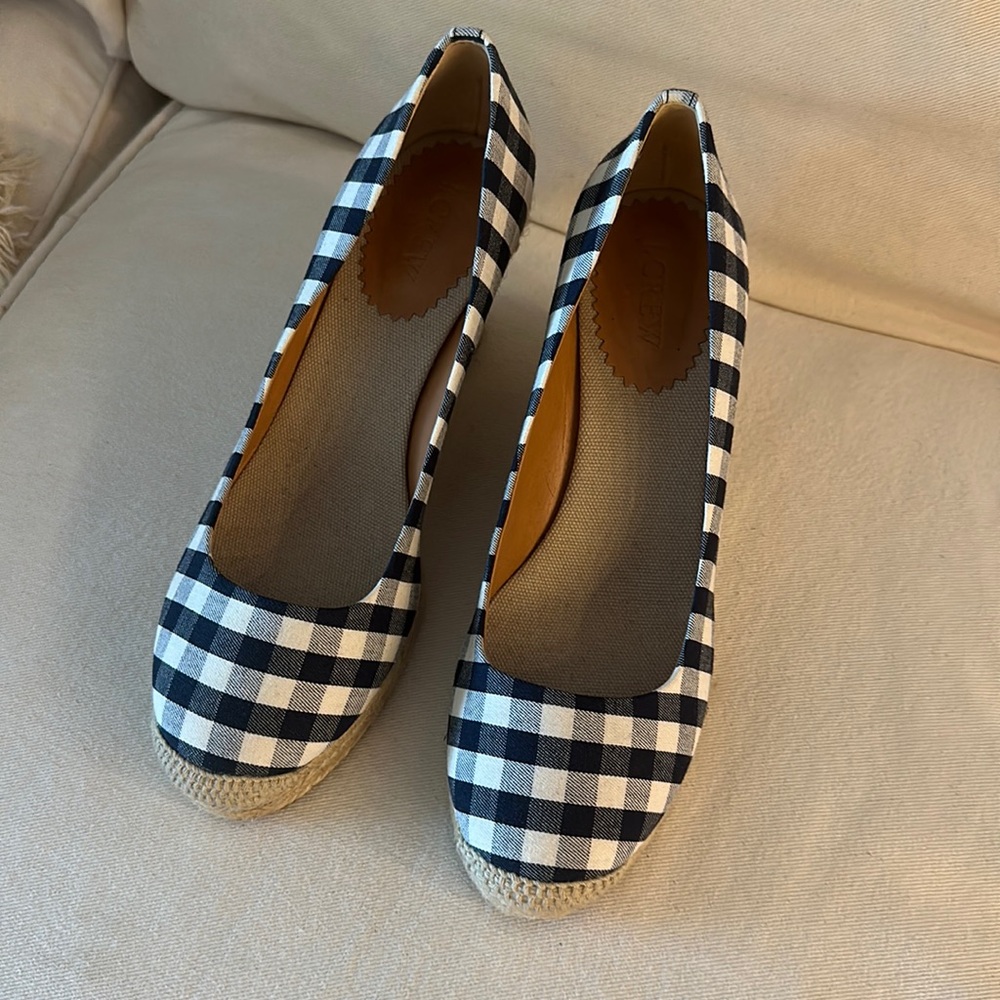 Jcrew espadrilles wedge gingham (navy and white) 8.5 brand new